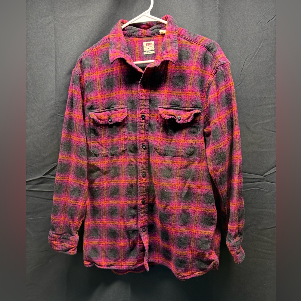 Levi's Red/Purple/Gold Plaid Men's Shirt Sz XL (9aw)